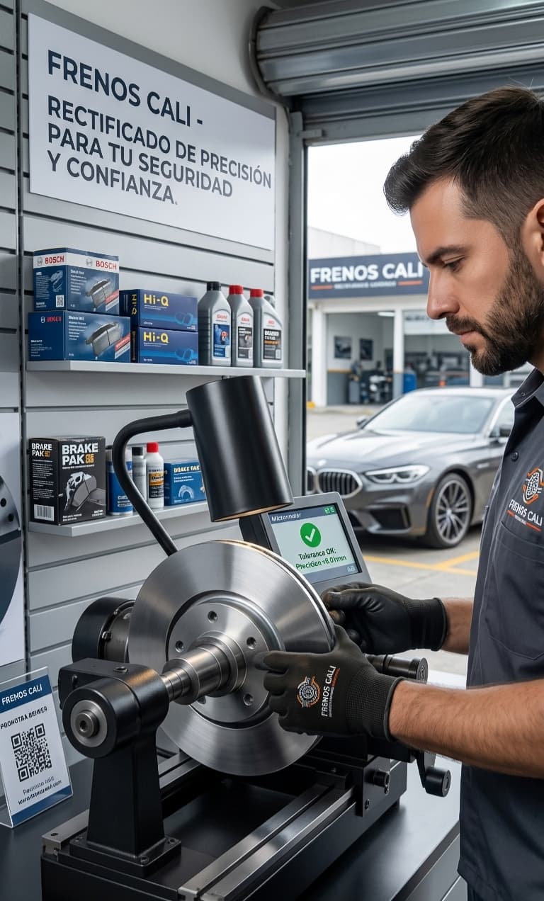 Rectificadora de discos de frenos en Cali — máquina de precisión Frenos Cali